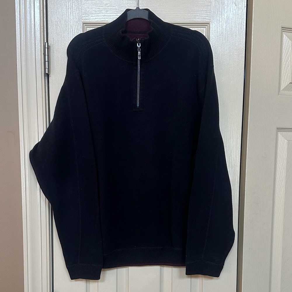 Tommy Bahama Men's XL Black Reversible Quater-Zip Sweater
